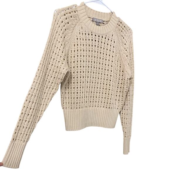 J. Crew 2024 Pointelle Crew Neck Sweater XS Beige Cream Open Knit 100% Cotton - Picture 7 of 7